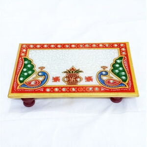 Small Premium Rectangle Marble Hand Painted Pooja Aasan For God Idols Sitting