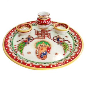 Marble Puja Thali Set for Home Décor, Mandir & Office