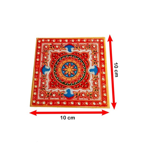 HANDICRAFT KINGDOM Very Small Chowki for Home & Office Décor | Intricate Floral Painted Marble Bajot for Indian Religious Pooja | Choki | Approx Size (4x4 Inch) & Wt (340 Gm) Pack of 2 - Image 3