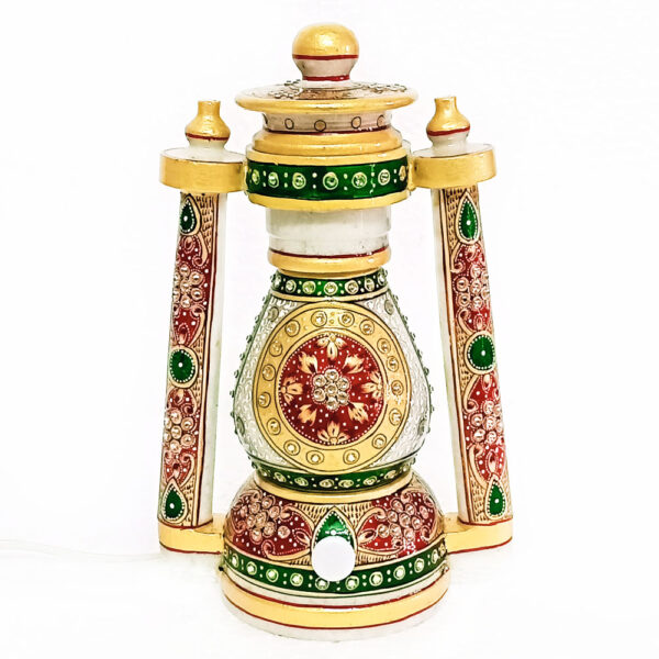 Handicraft Kingdom Marble Lamp with Bulb for Home & Living Room Decorative| Antique Night Bedside Lantern for Bedroom Table Showpiece| Approx Size (9 inch) & Wt (1510 gm) Pack of 1