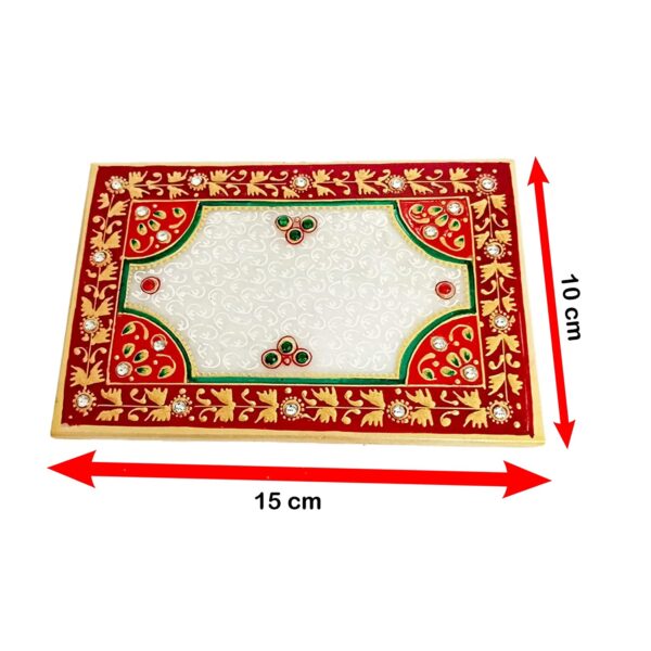 Handicraft Kingdom Chowki for Puja Idols & Laddu Gopal | Premium Marble Rectangle Hand Painted Art Design Hindu Relligious Chaurang| Meena Work God Bajot | Approx Size 4x6 in & Wt 1040 Gm Pack of 4 - Image 3