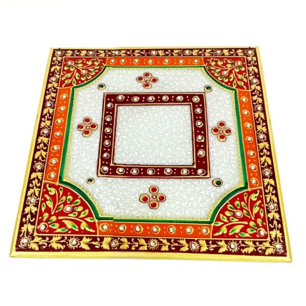 Handicraft Kingdom Marble Chowki for Puja Set of 1 | Approx Size 8x8 inch Wt 650Gm
